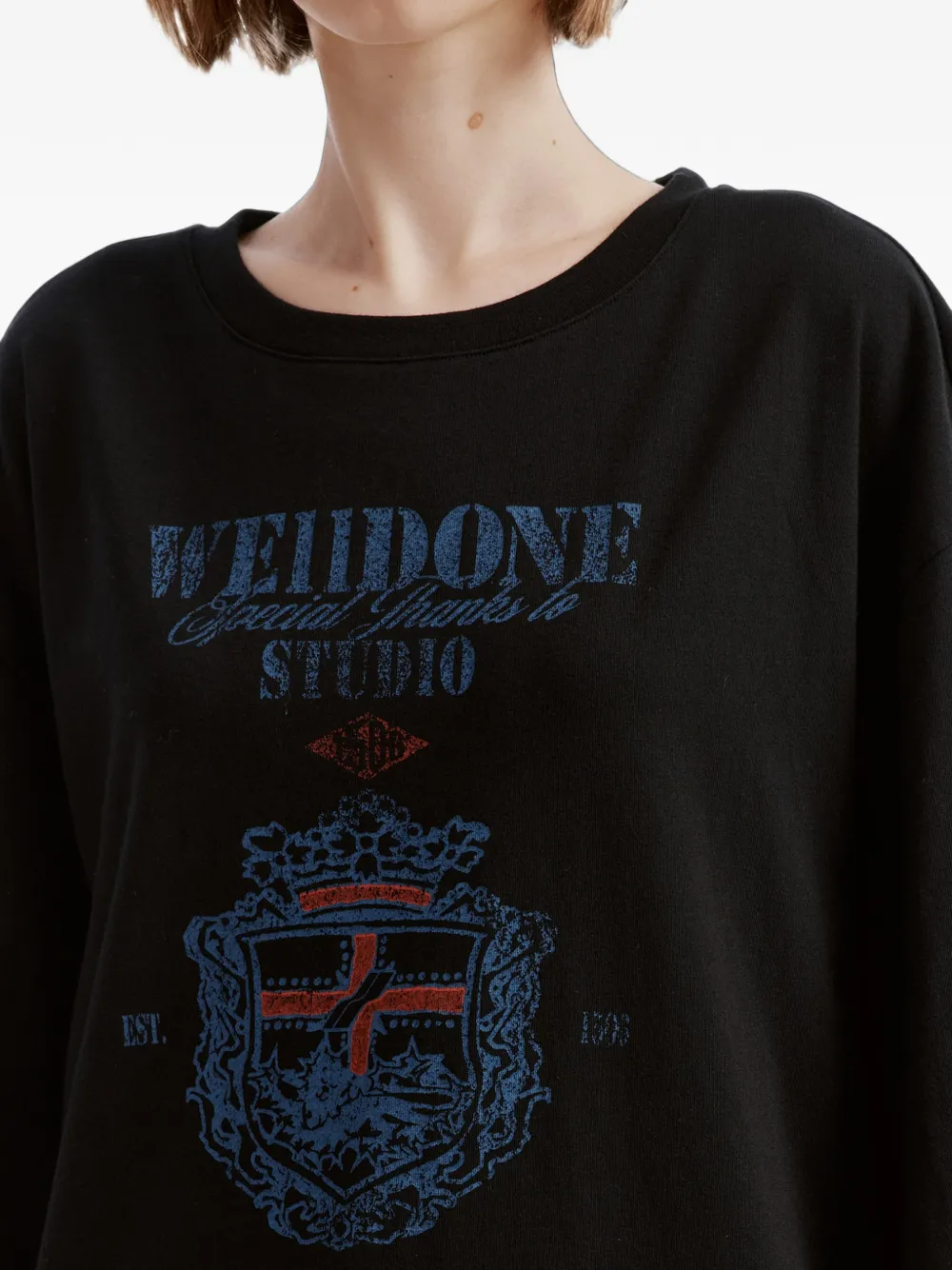 We11done logo-print drop-shoulder T-shirt Zwart