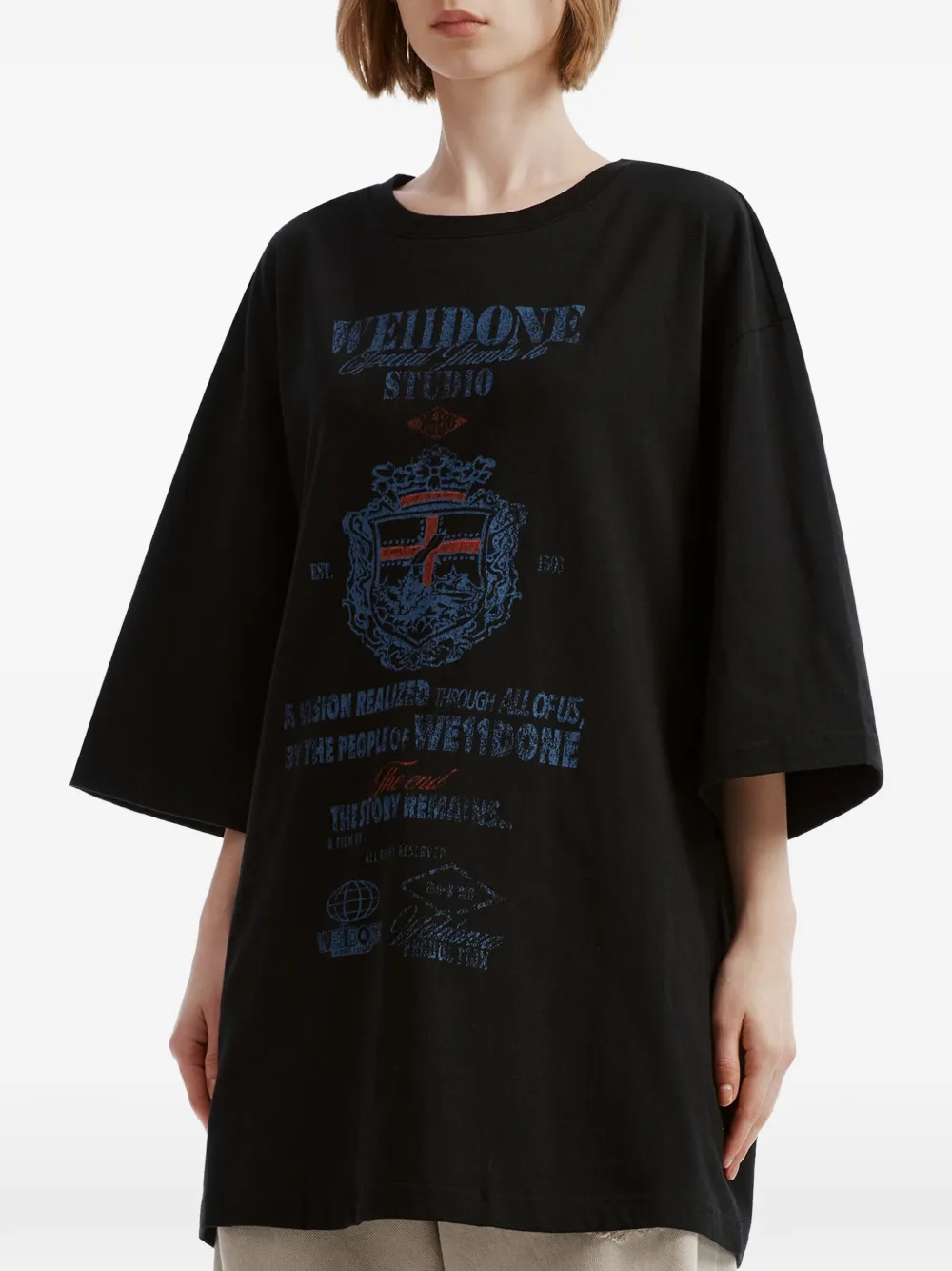 We11done logo-print drop-shoulder T-shirt Zwart