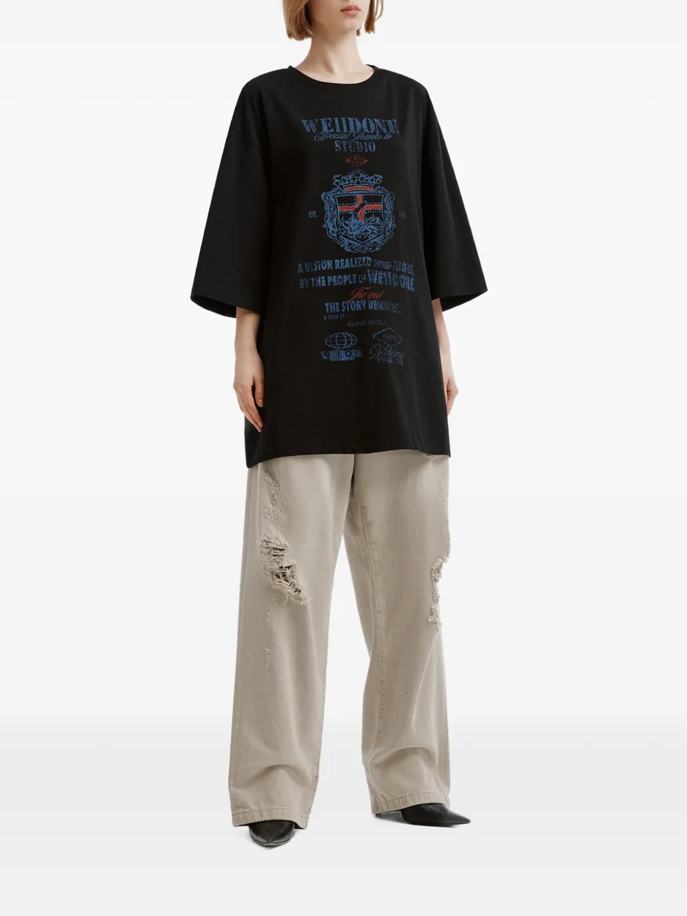 We11done logo-print drop-shoulder T-shirt Zwart