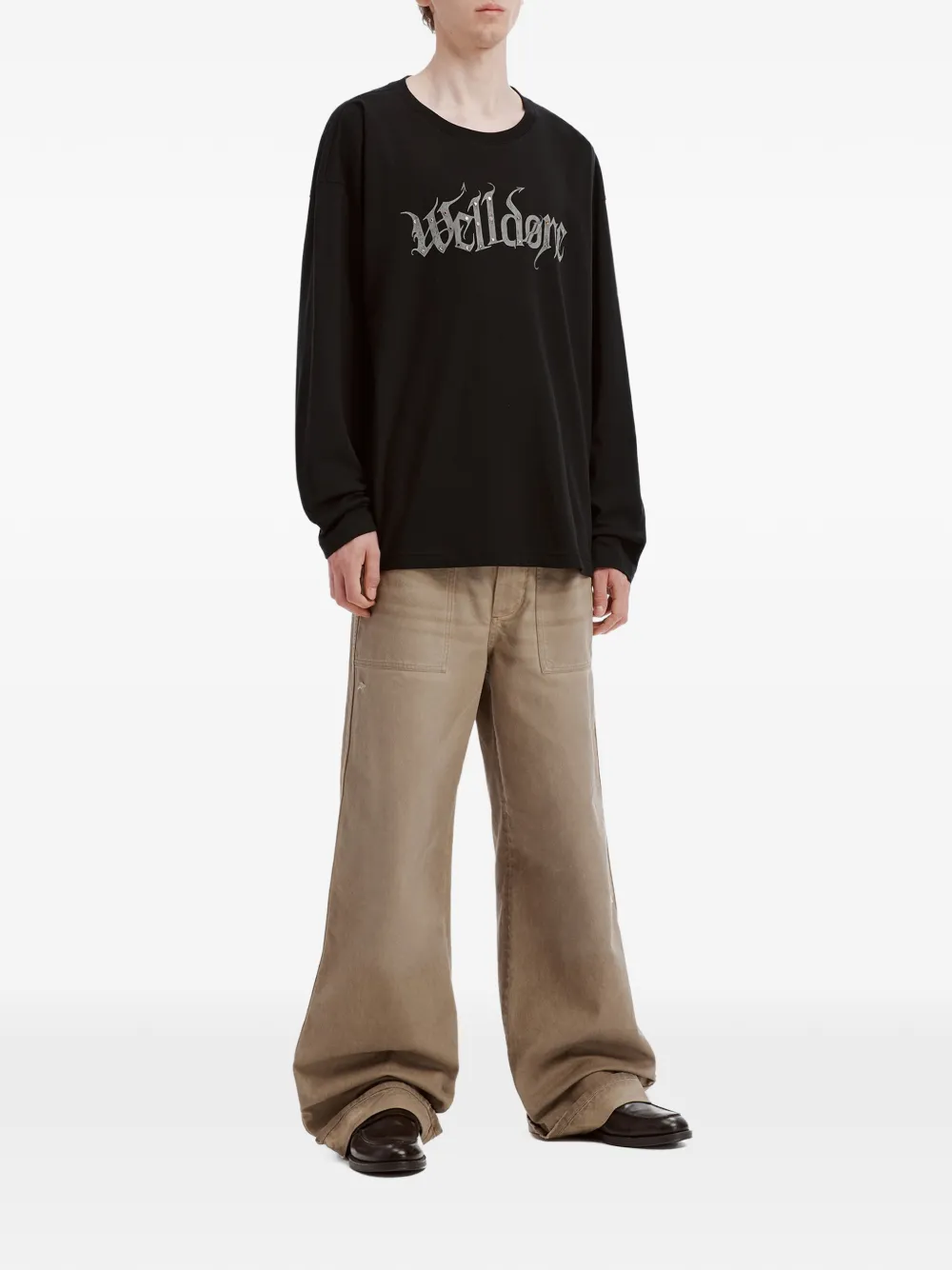 We11done logo-print long-sleeved T-shirt Zwart