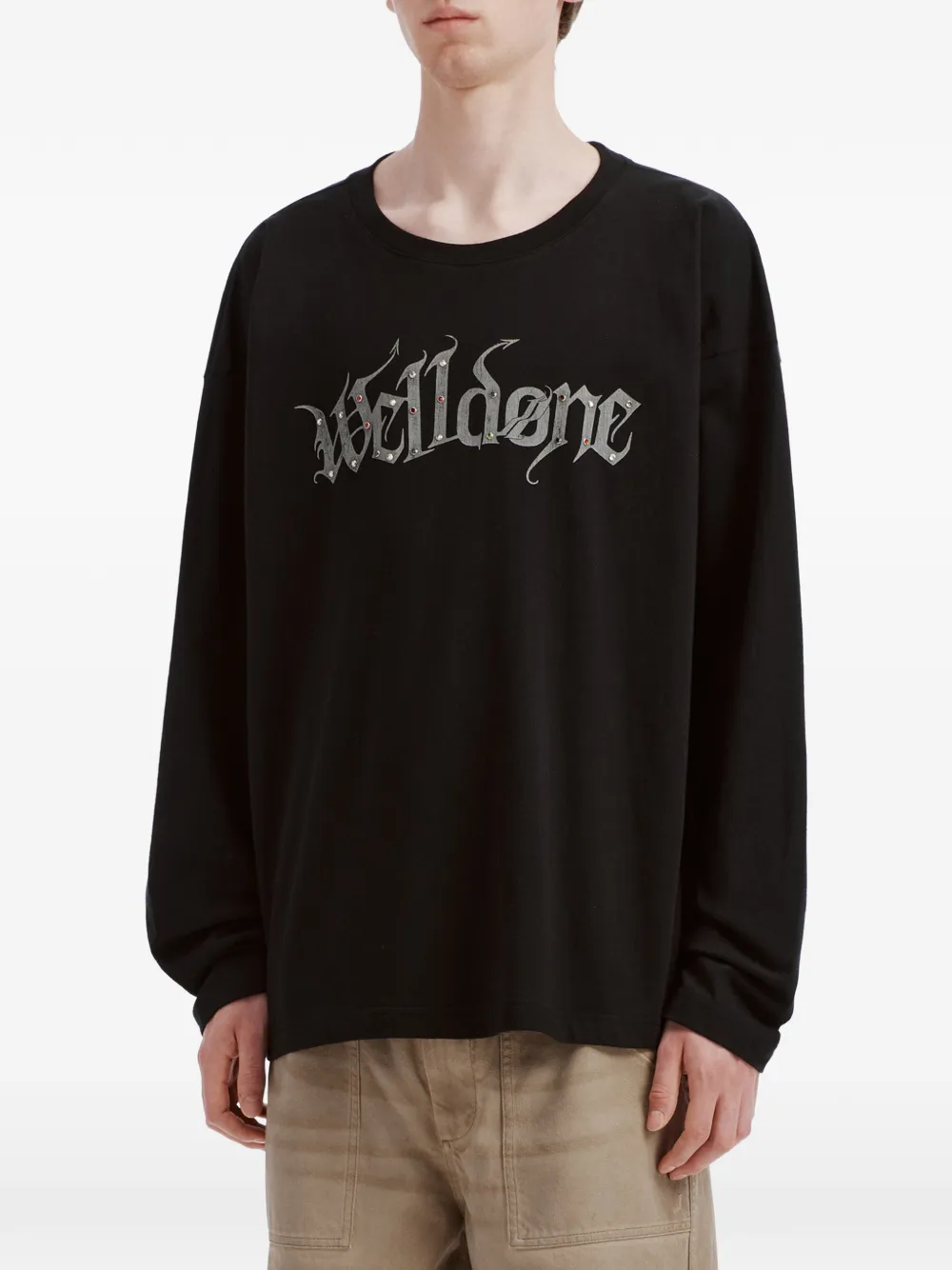 We11done logo-print long-sleeved T-shirt Zwart