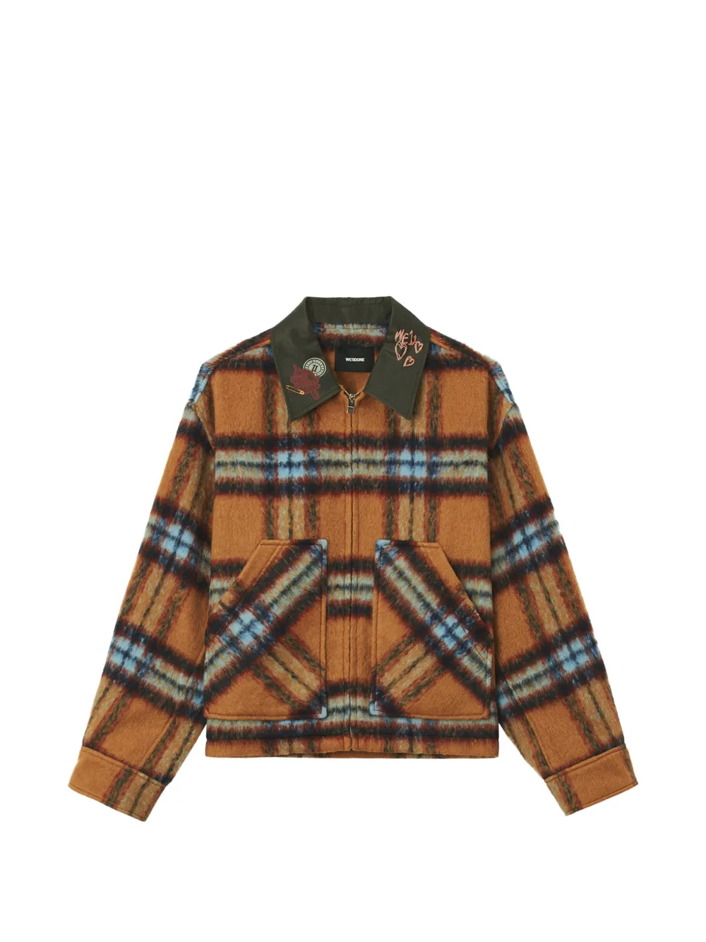 We11done check-print teddy-appliqué jacket Bruin