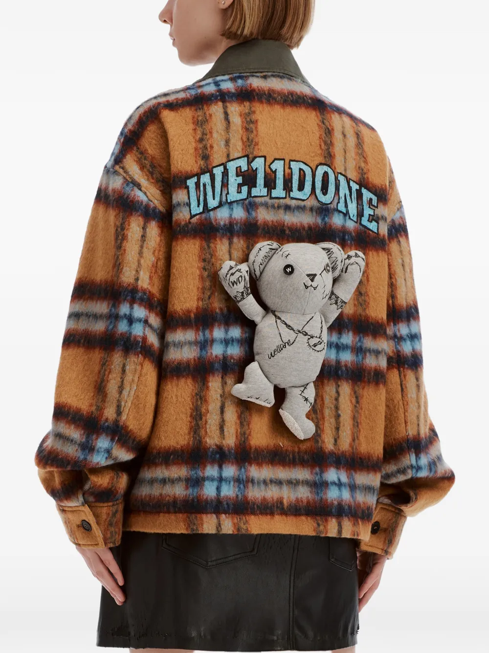 We11done check-print teddy-appliqué jacket Bruin