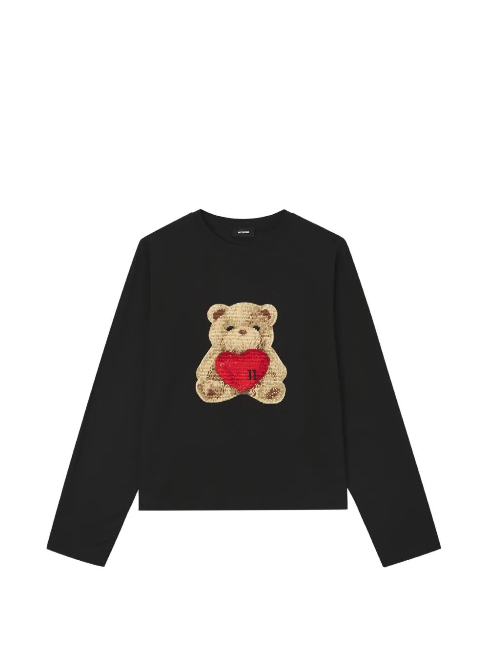We11done Heart Teddy bear-patch long-sleeve T-shirt Zwart