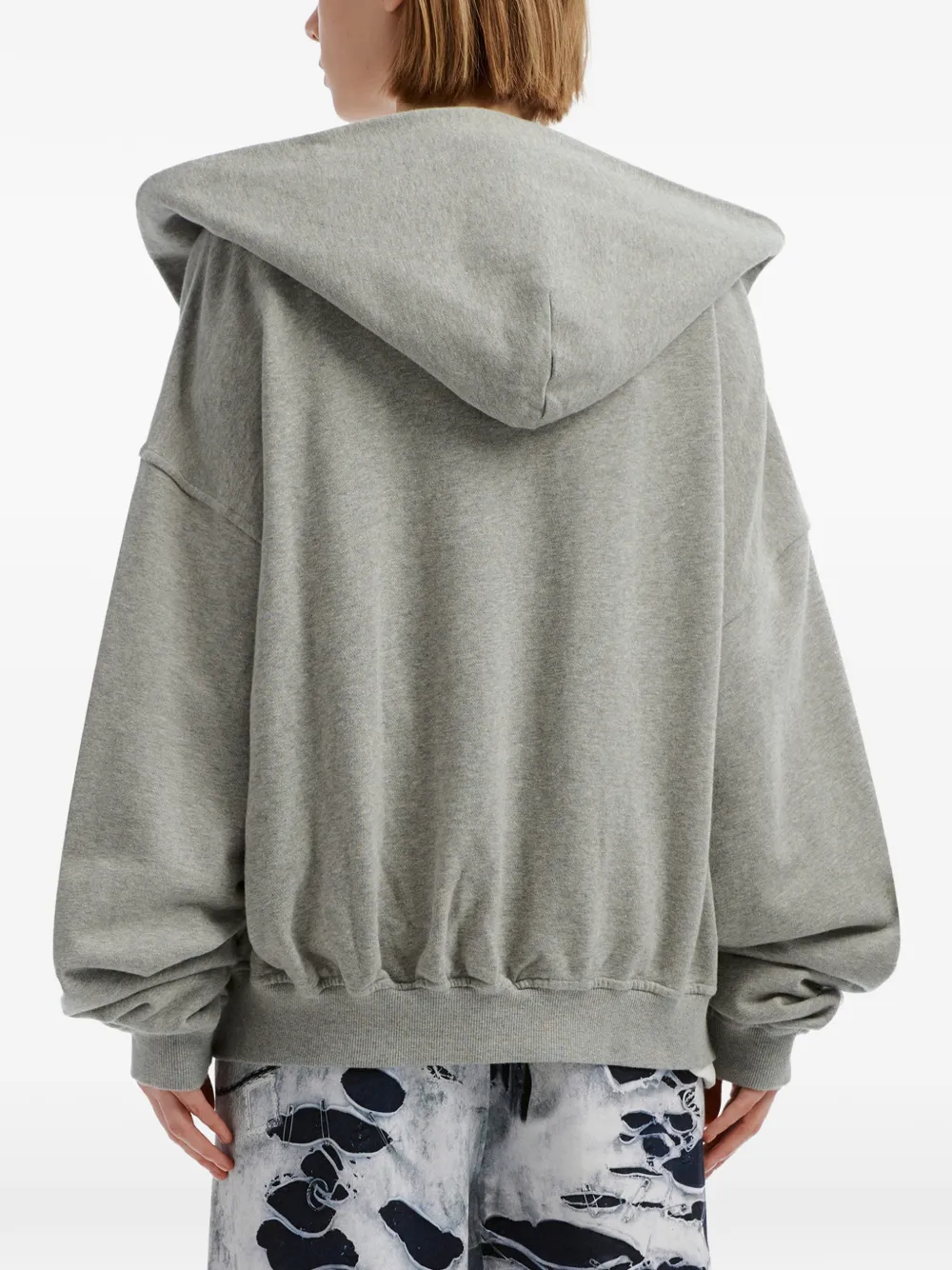 We11done distressed-effect zip-up hoodie Grijs