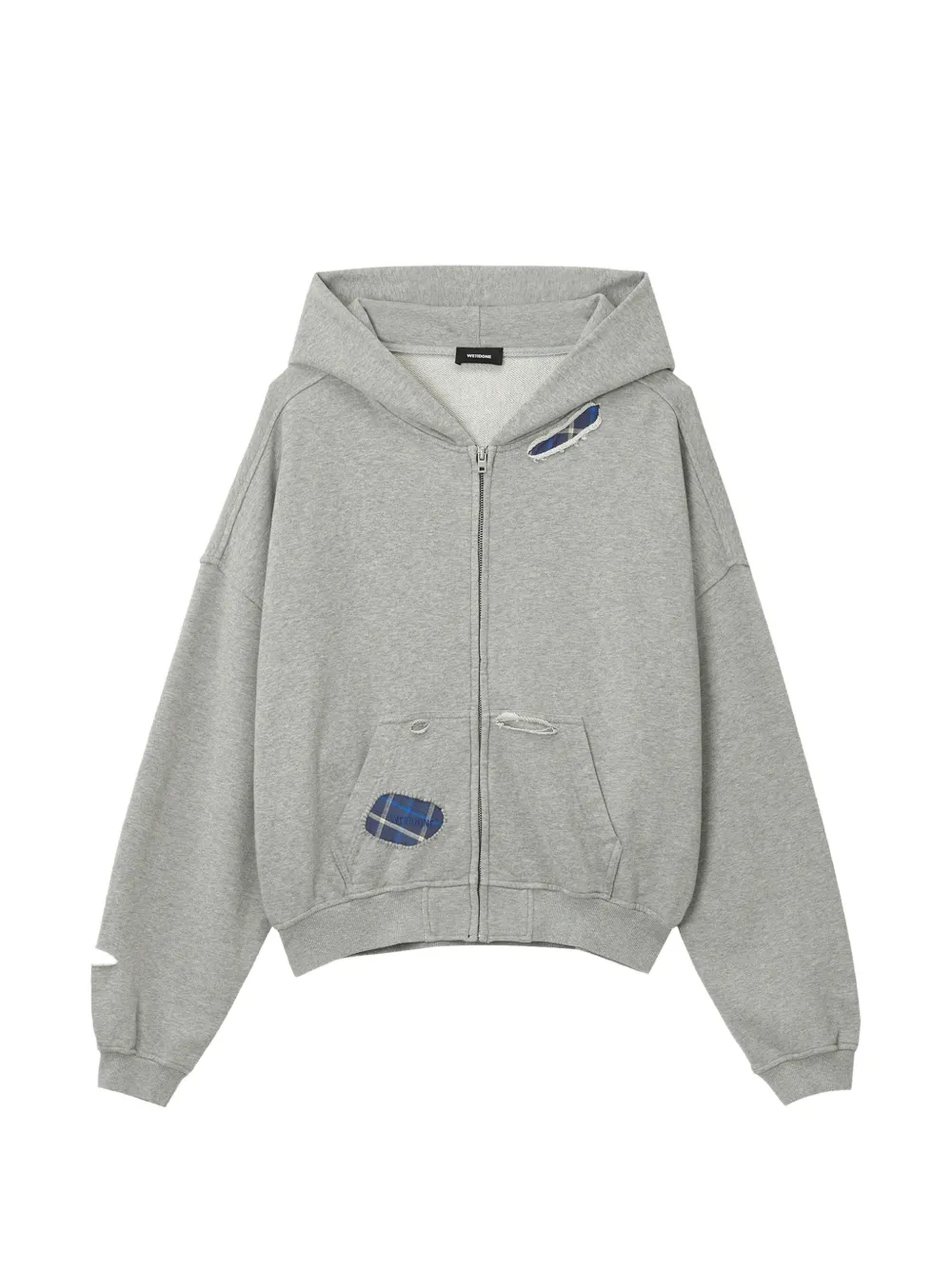 We11done distressed-effect zip-up hoodie Grijs