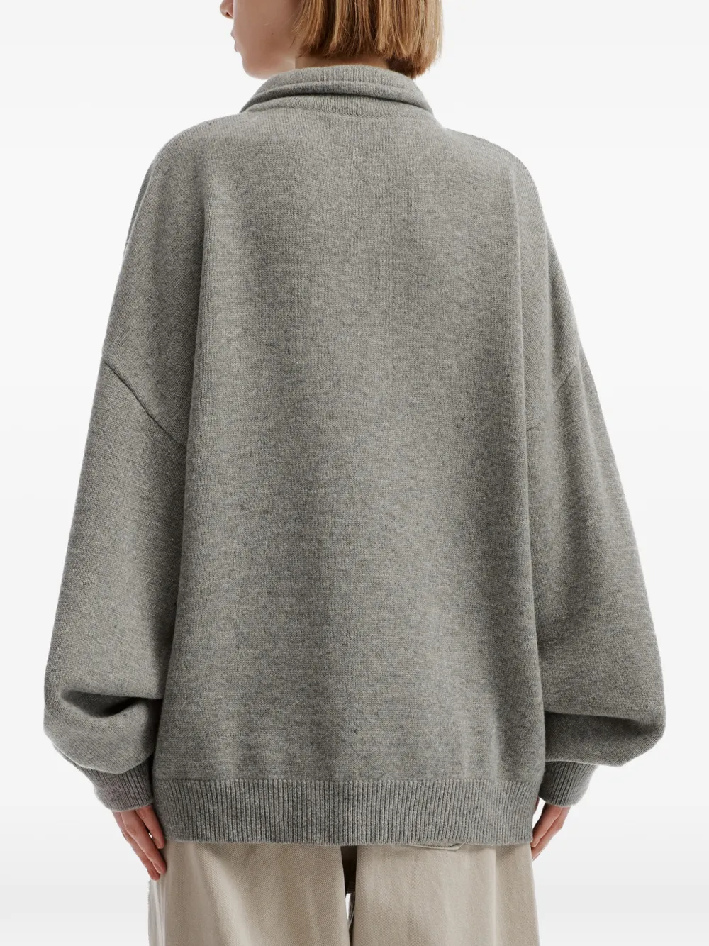We11done logo-intarsia half-zip sweater Grijs