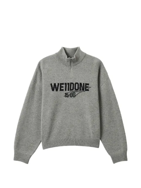 We11done logo-intarsia half-zip sweater