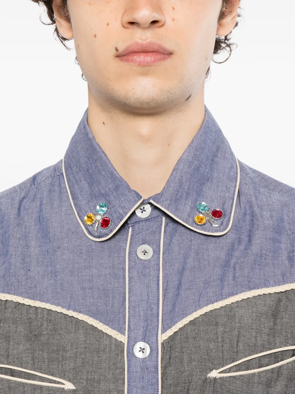BODE Gevlochten chambray overhemd Grijs