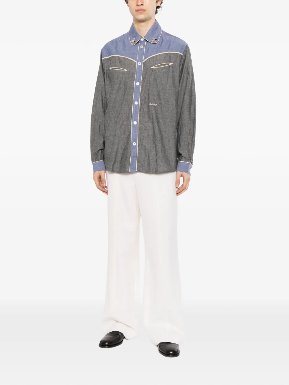 BODE Gevlochten chambray overhemd Grijs