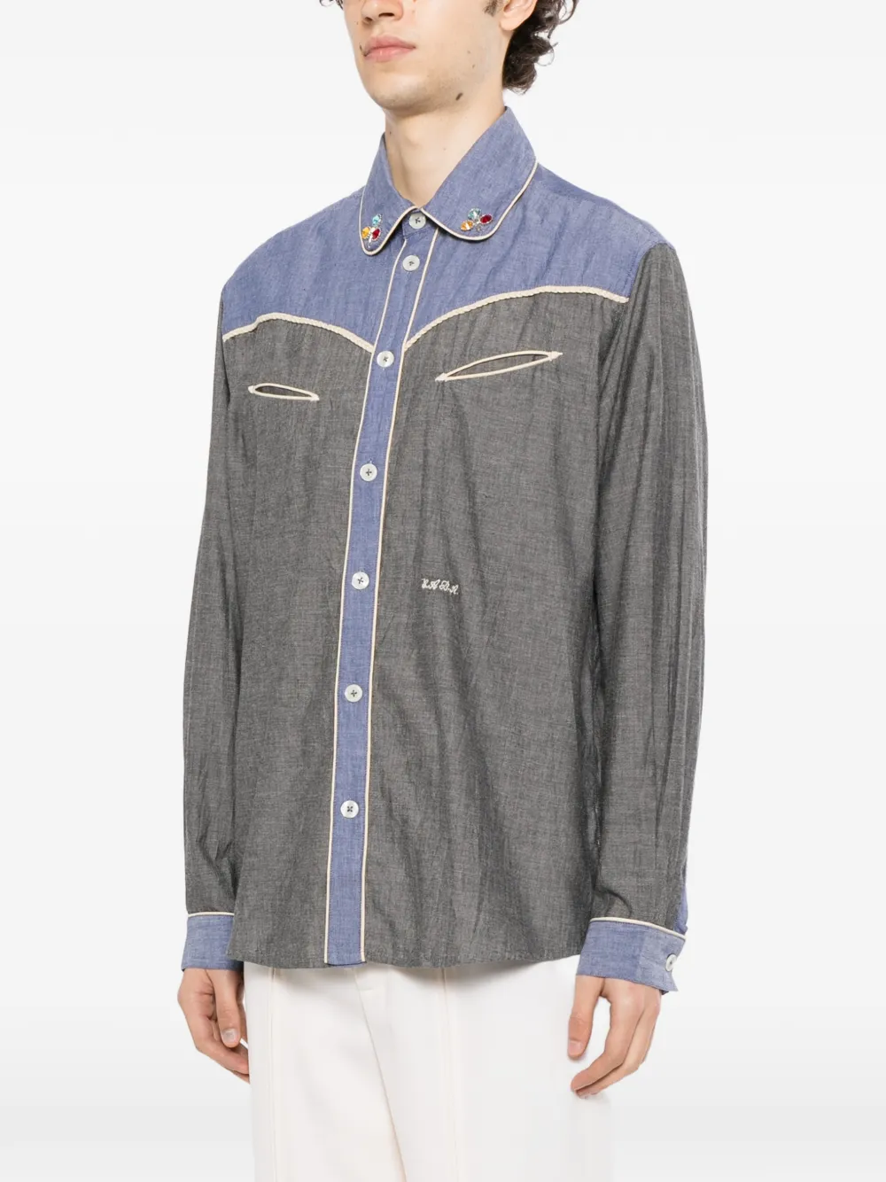 BODE Gevlochten chambray overhemd Grijs