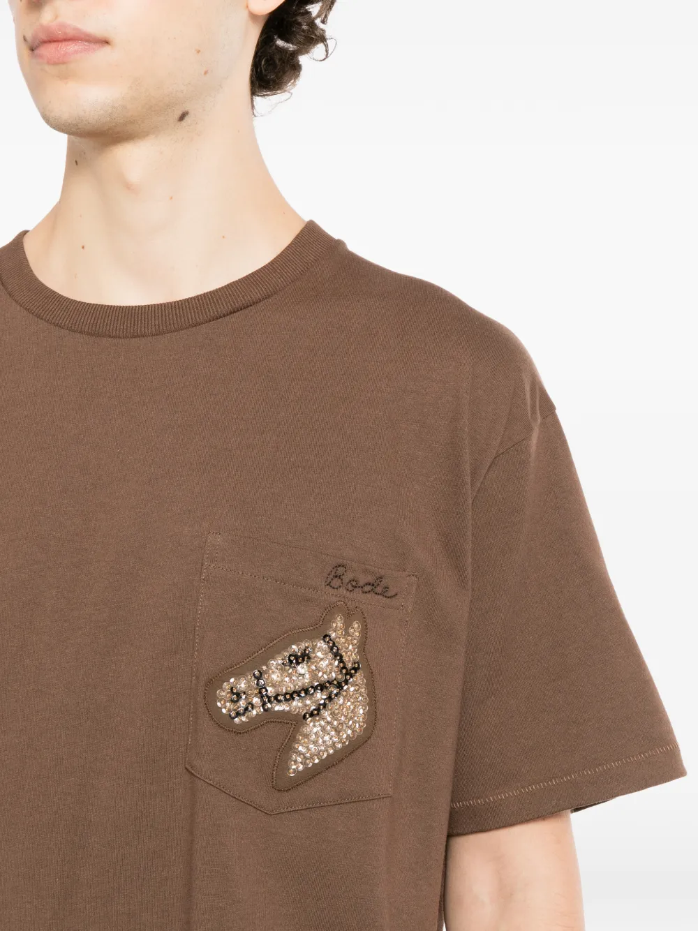 BODE Pony T-shirt met pailletten en zak Bruin