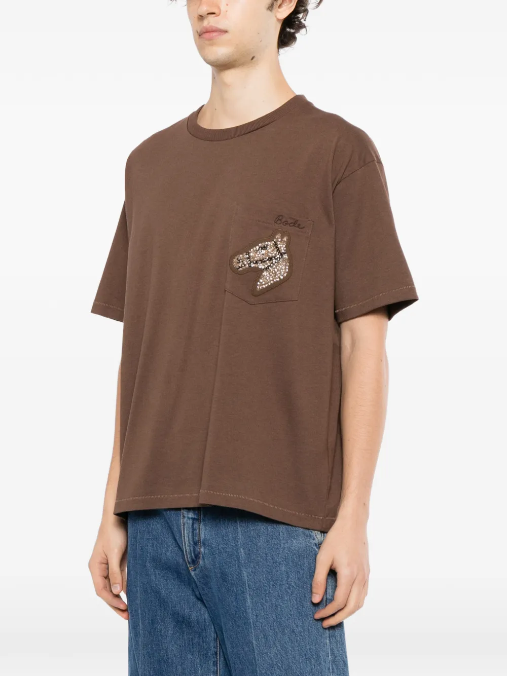 BODE Pony T-shirt met pailletten en zak Bruin