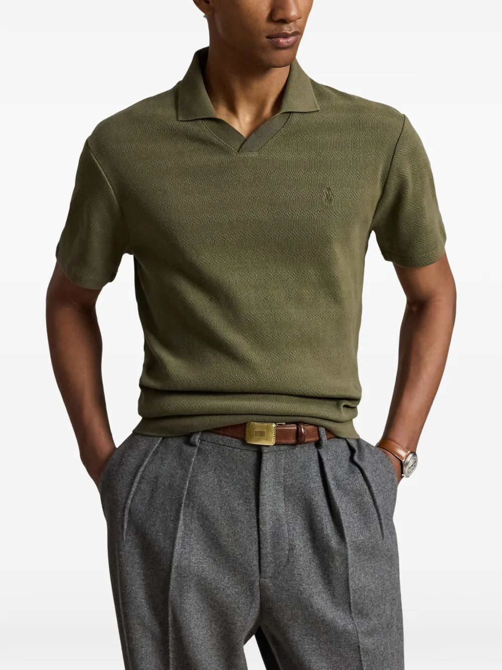 Polo Ralph Lauren pointelle-ribbed polo shirt Groen