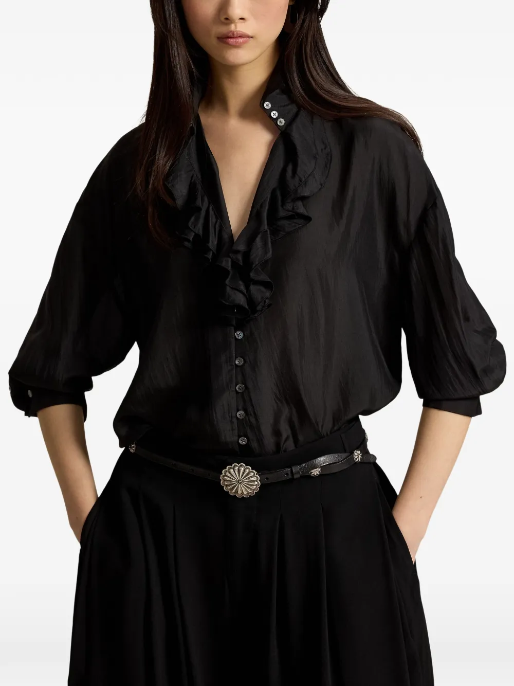 Polo Ralph Lauren ruffled silk blouse Zwart