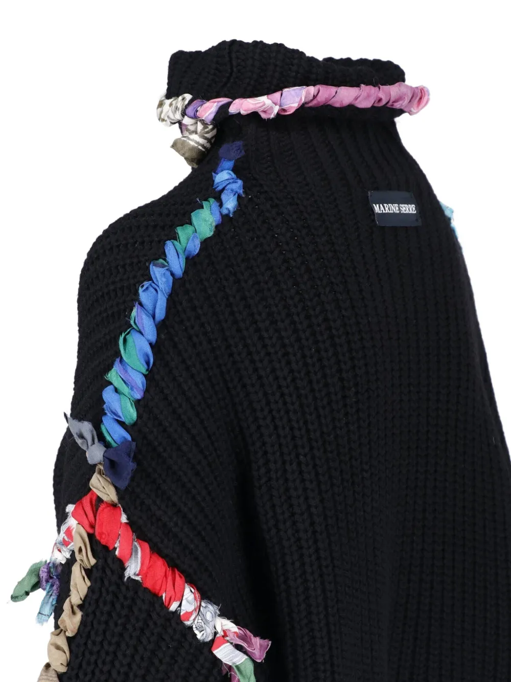 Marine Serre regenerated silk scarves cropped high-neck sweater Zwart