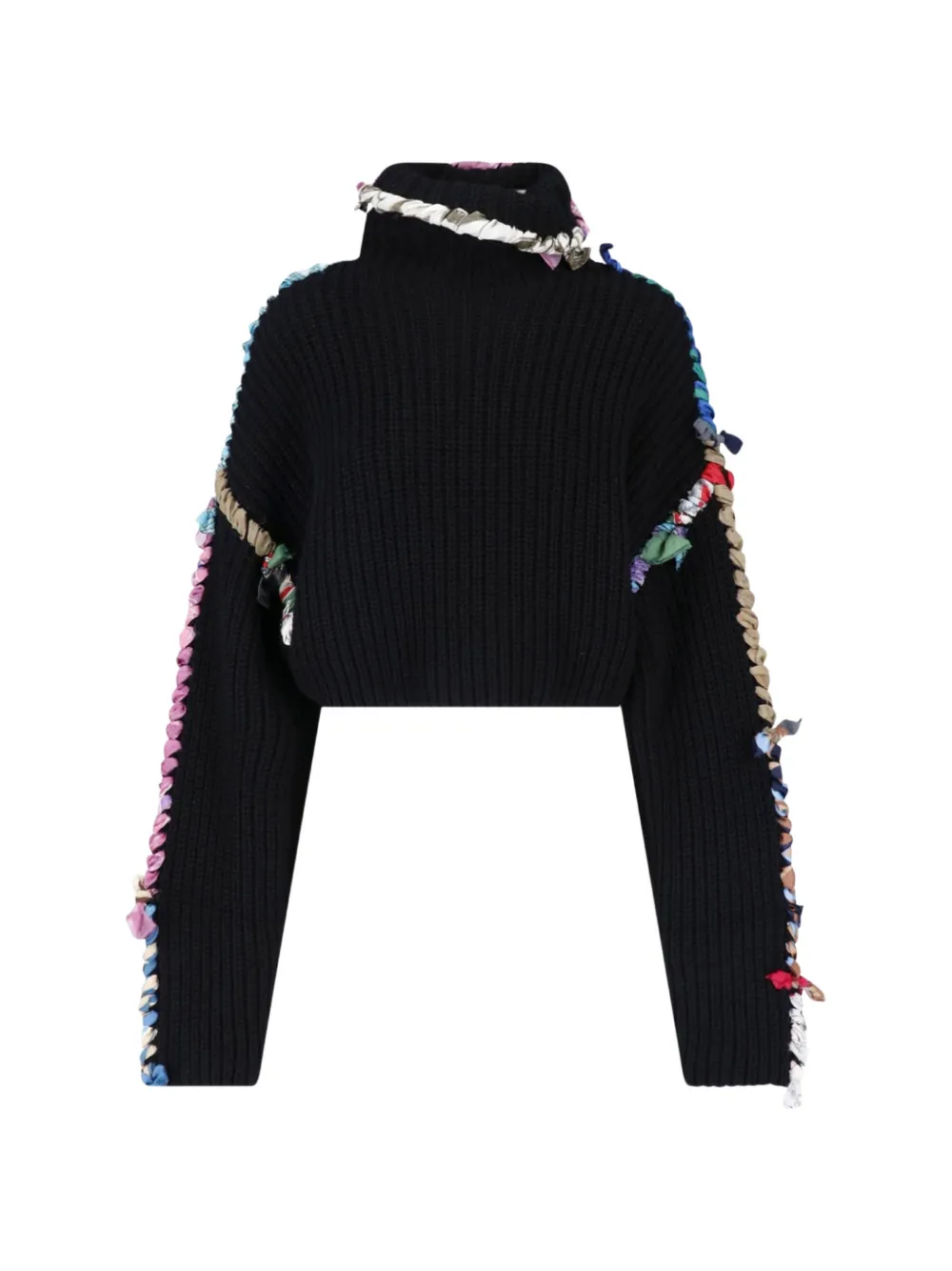 Marine Serre regenerated silk scarves cropped high-neck sweater Zwart