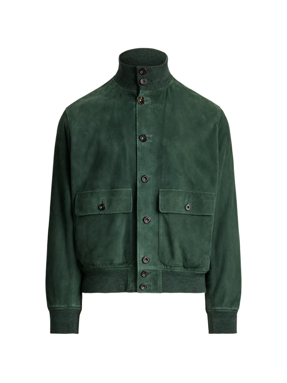 Ralph Lauren Purple Label suede high-neck jacket Groen