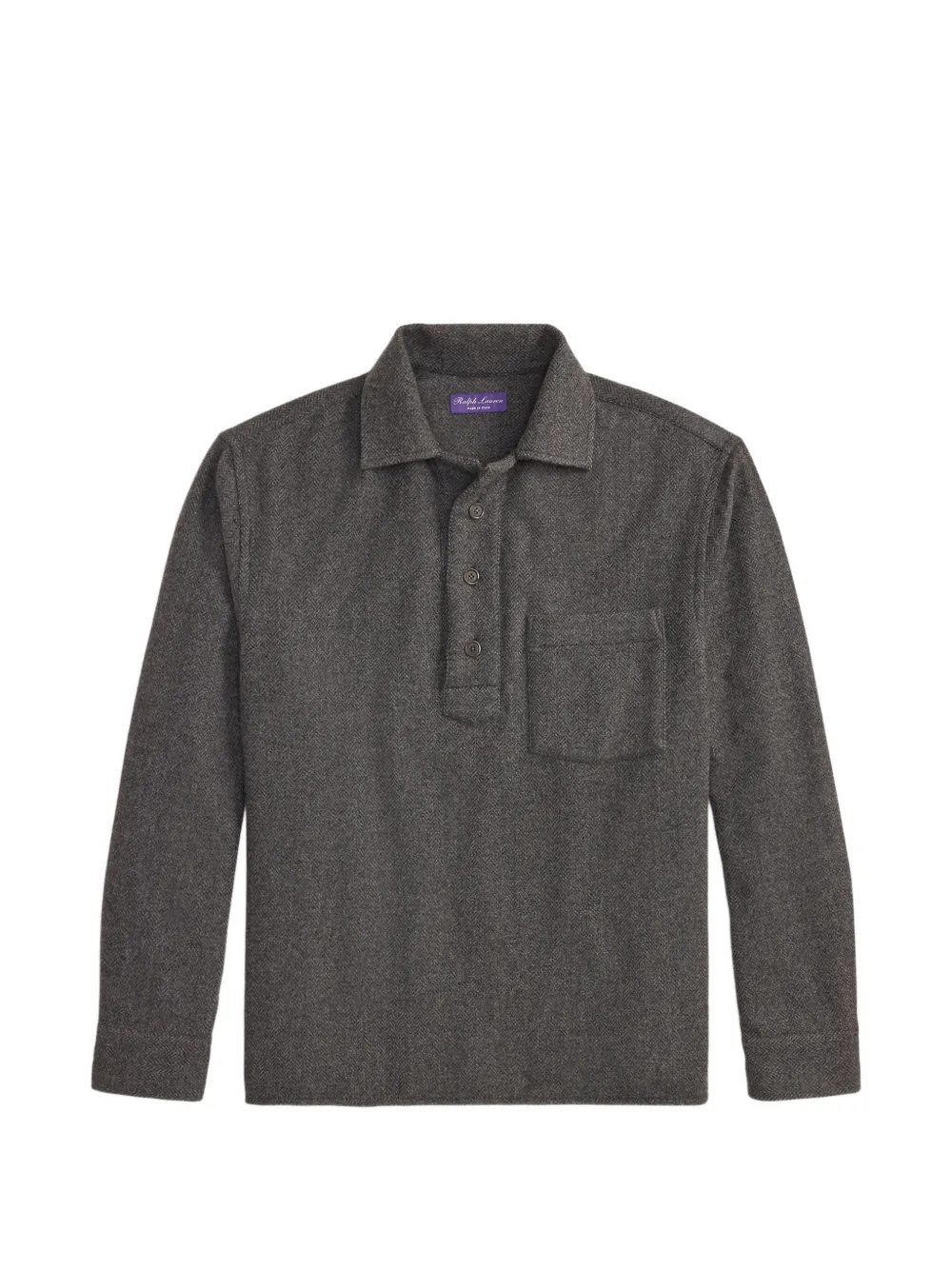 Ralph Lauren Purple Label herringbone-weave long-sleeve shirt Grijs