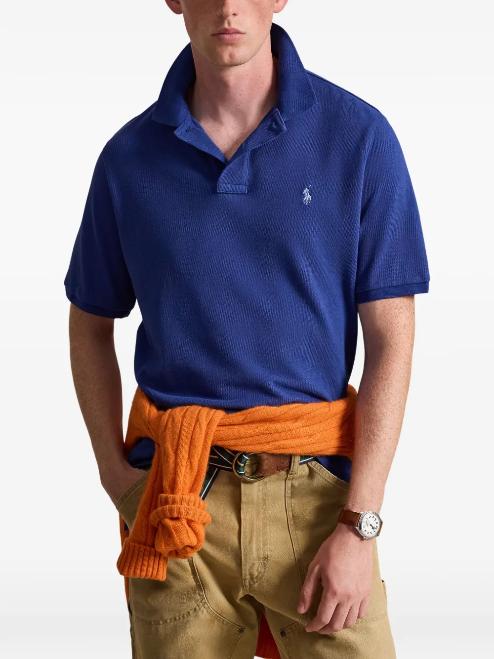 Polo Ralph Lauren logo-embroidered cotton polo shirt Blauw