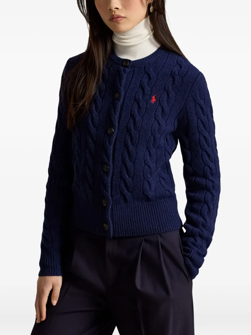 Polo Ralph Lauren cable-knit embroidered-logo cardigan Blauw