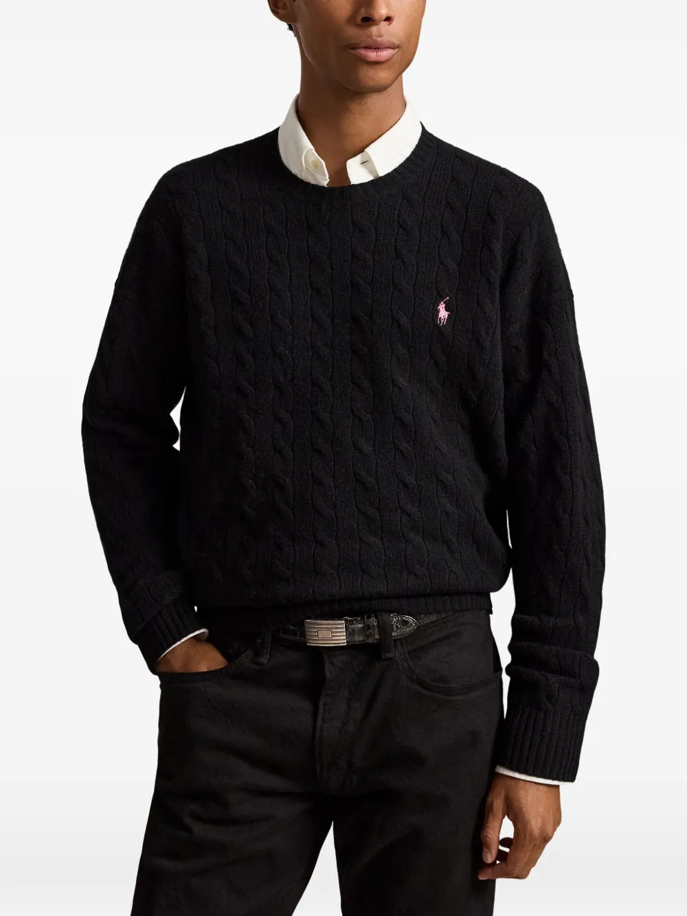 Polo Ralph Lauren pink Pony relaxed fit cable-knit jumper Zwart