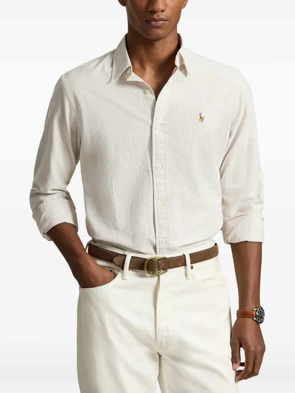 Polo Ralph Lauren Custom Fit striped Oxford shirt Wit