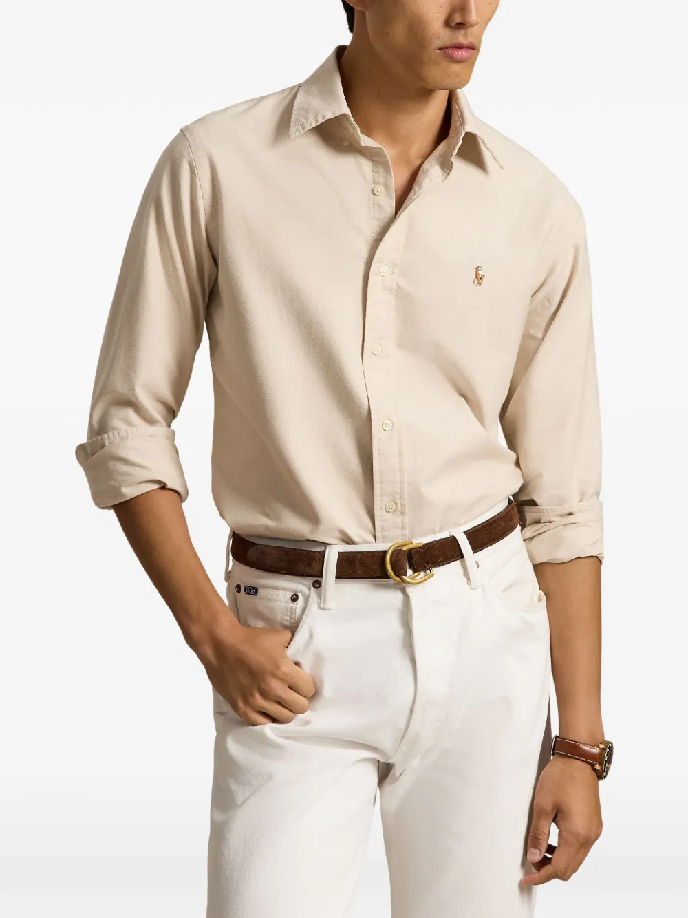 Polo Ralph Lauren logo-embroidered button-down shirt Beige