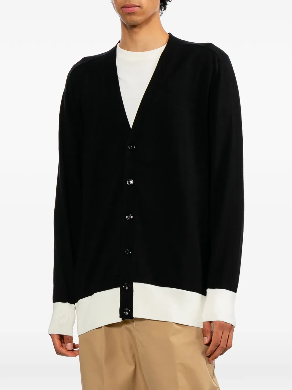 AMI Paris colour-block V-neck cardigan Zwart
