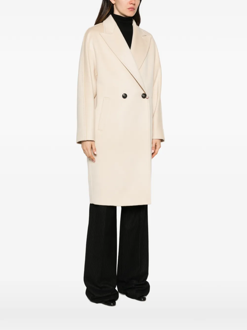 Max Mara double-breasted peaked-lapel coat Beige