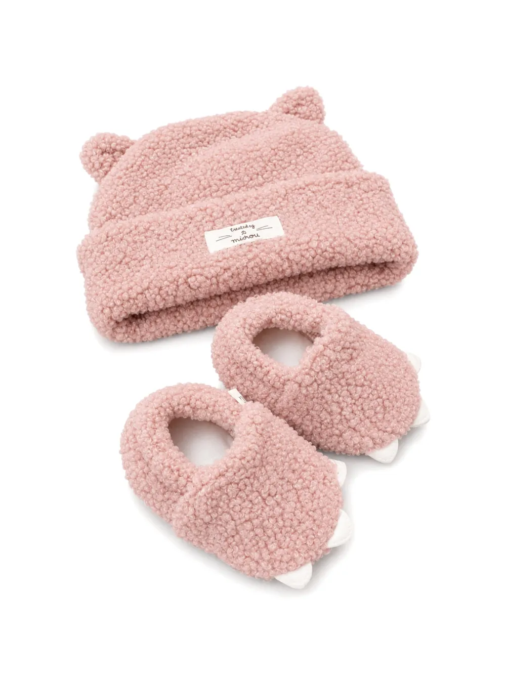 TEDDY & MINOU logo-patch beanie hat and booties set Roze