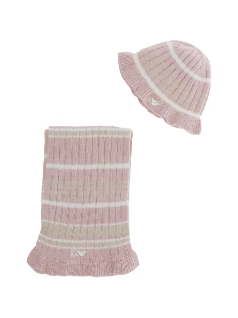 Emporio Armani Kids striped ruffle-trim beanie hat and scarf set