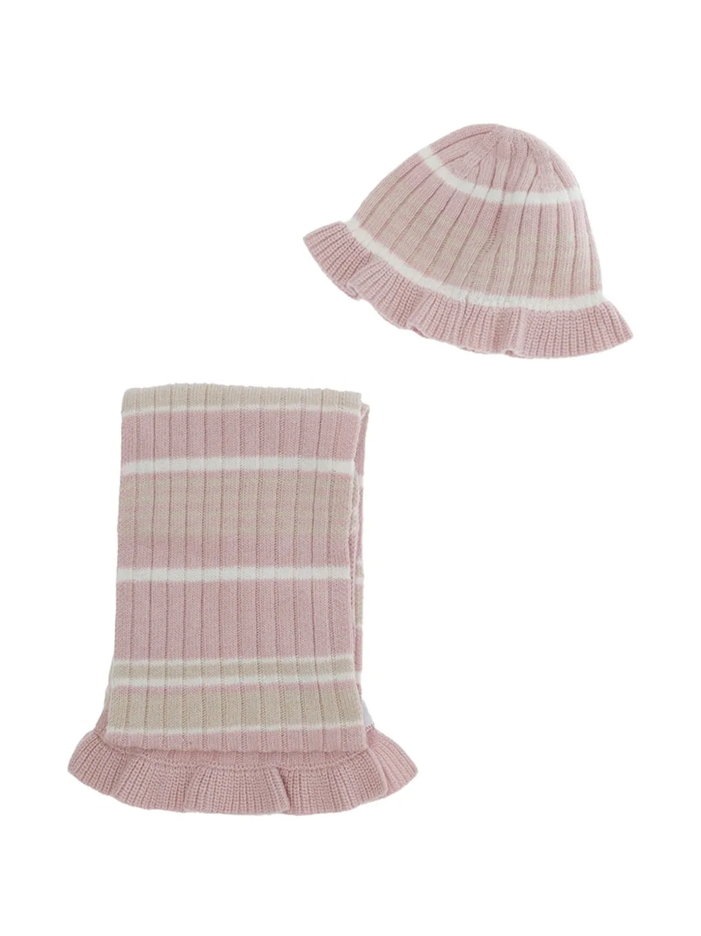 Emporio Armani Kids striped ruffle-trim beanie hat and scarf set Roze