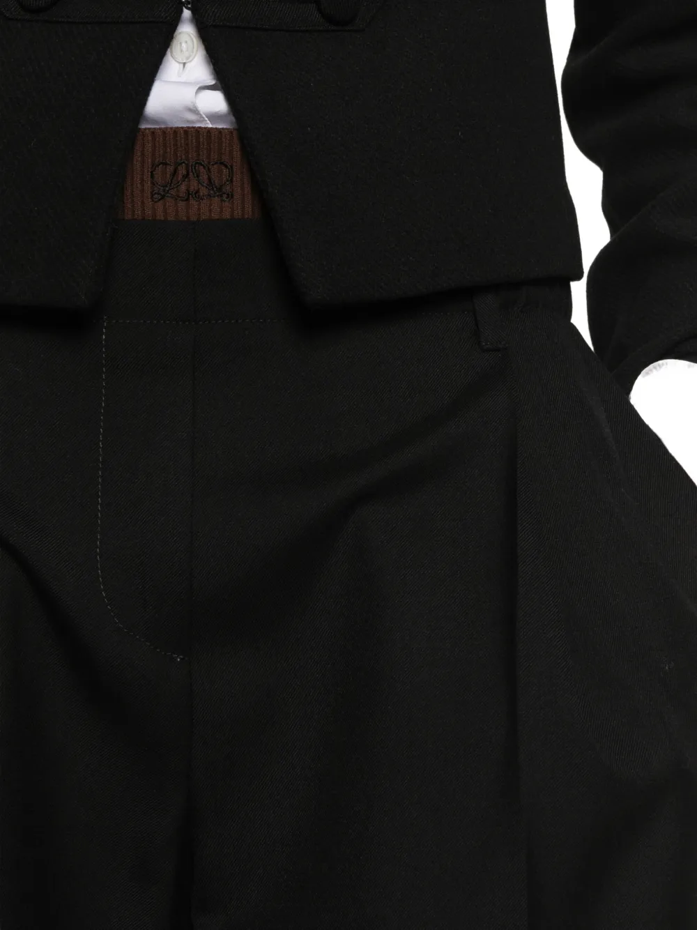 LOEWE logo-waistband pleated trousers Zwart