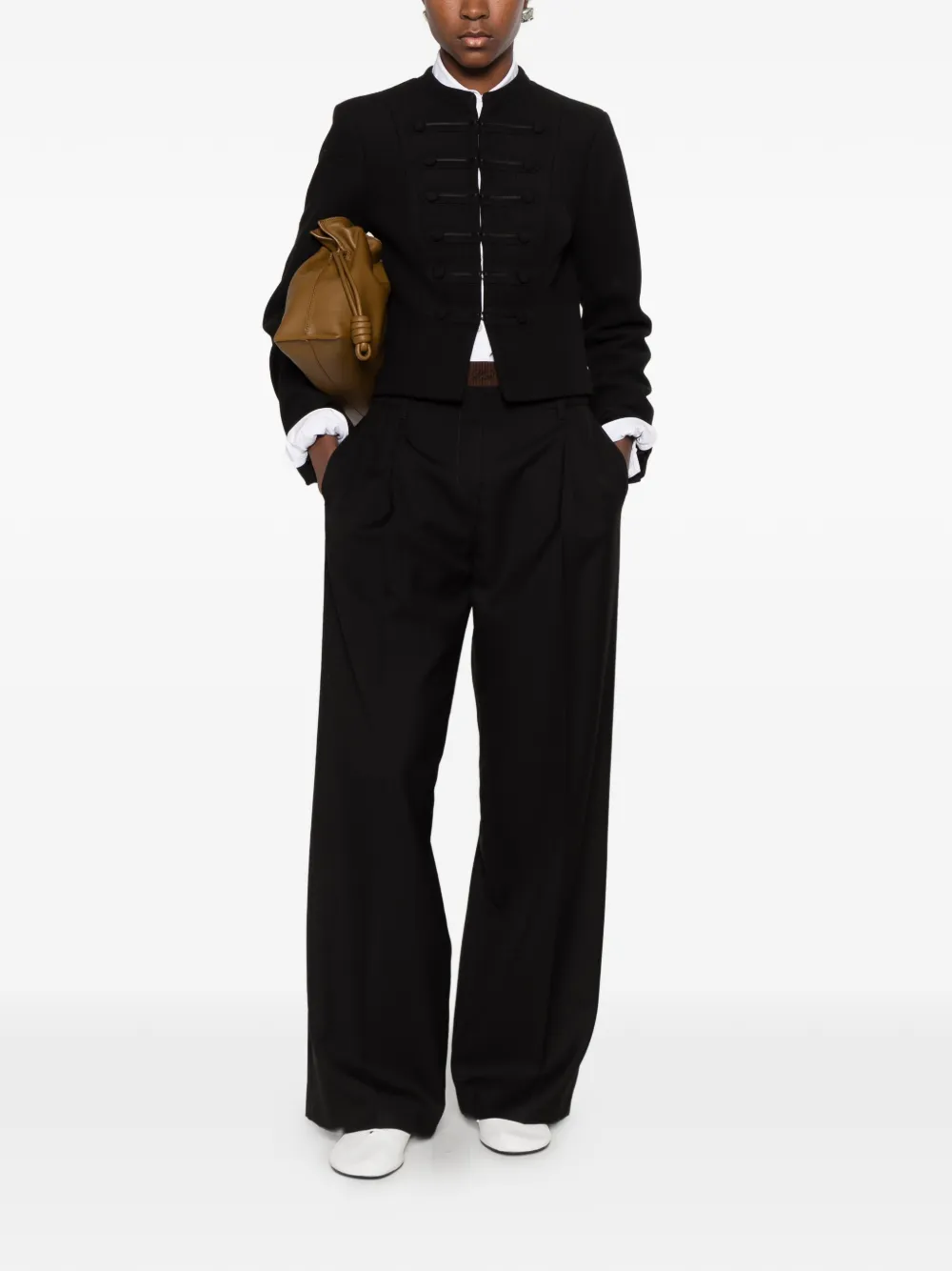 LOEWE logo-waistband pleated trousers Zwart