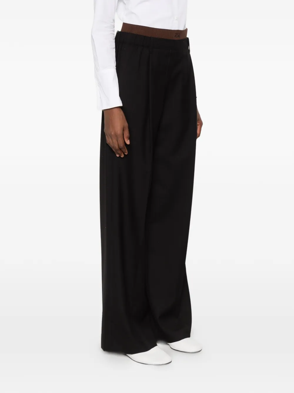 LOEWE logo-waistband pleated trousers Zwart