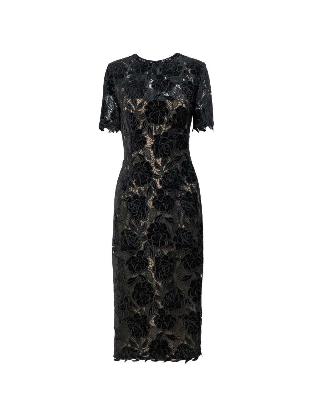 Carolina Herrera Abito midi in velluto e pizzo - Nero