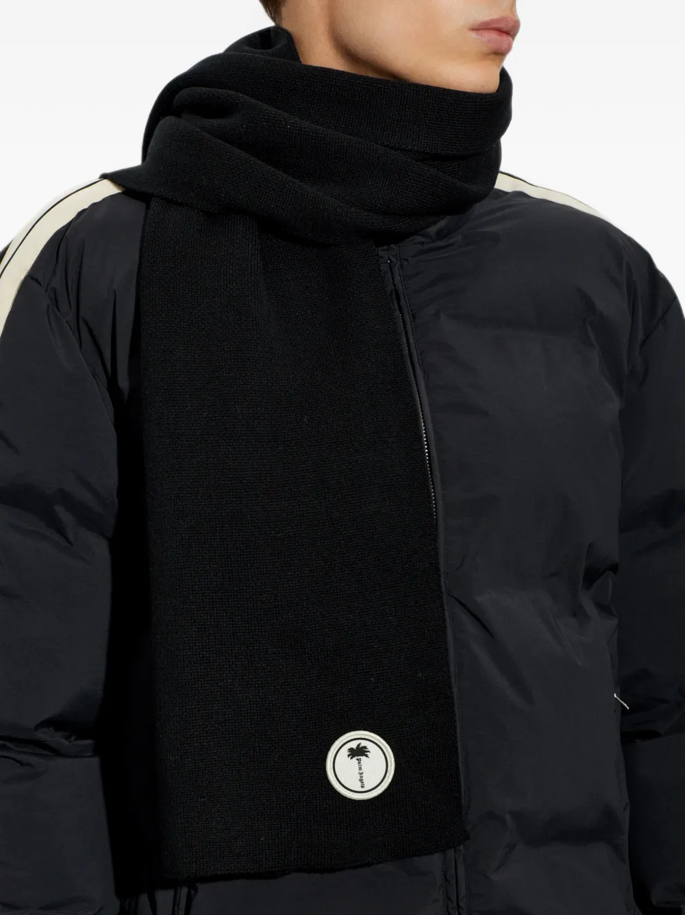 Palm Angels logo-patch knitted scarf Zwart
