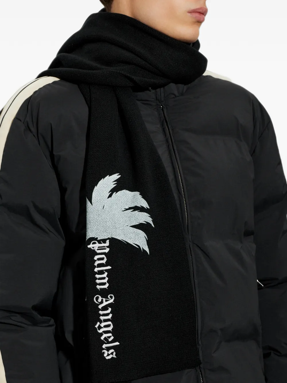 Palm Angels logo-embroidered palm-tree scarf Zwart