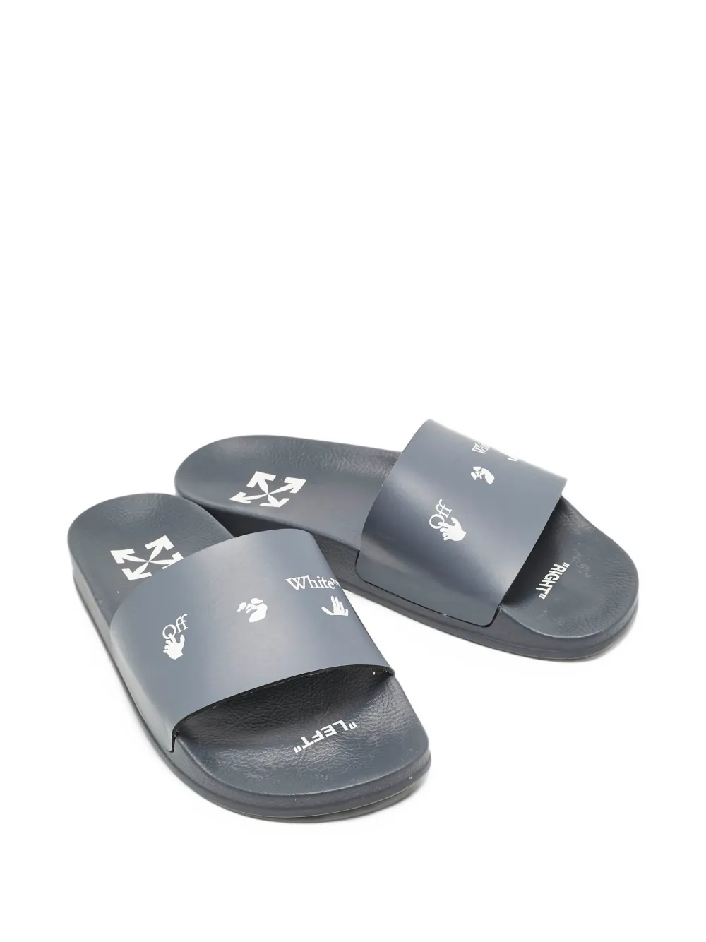 Pre-owned Off-white Logo Leather Slides In Blue