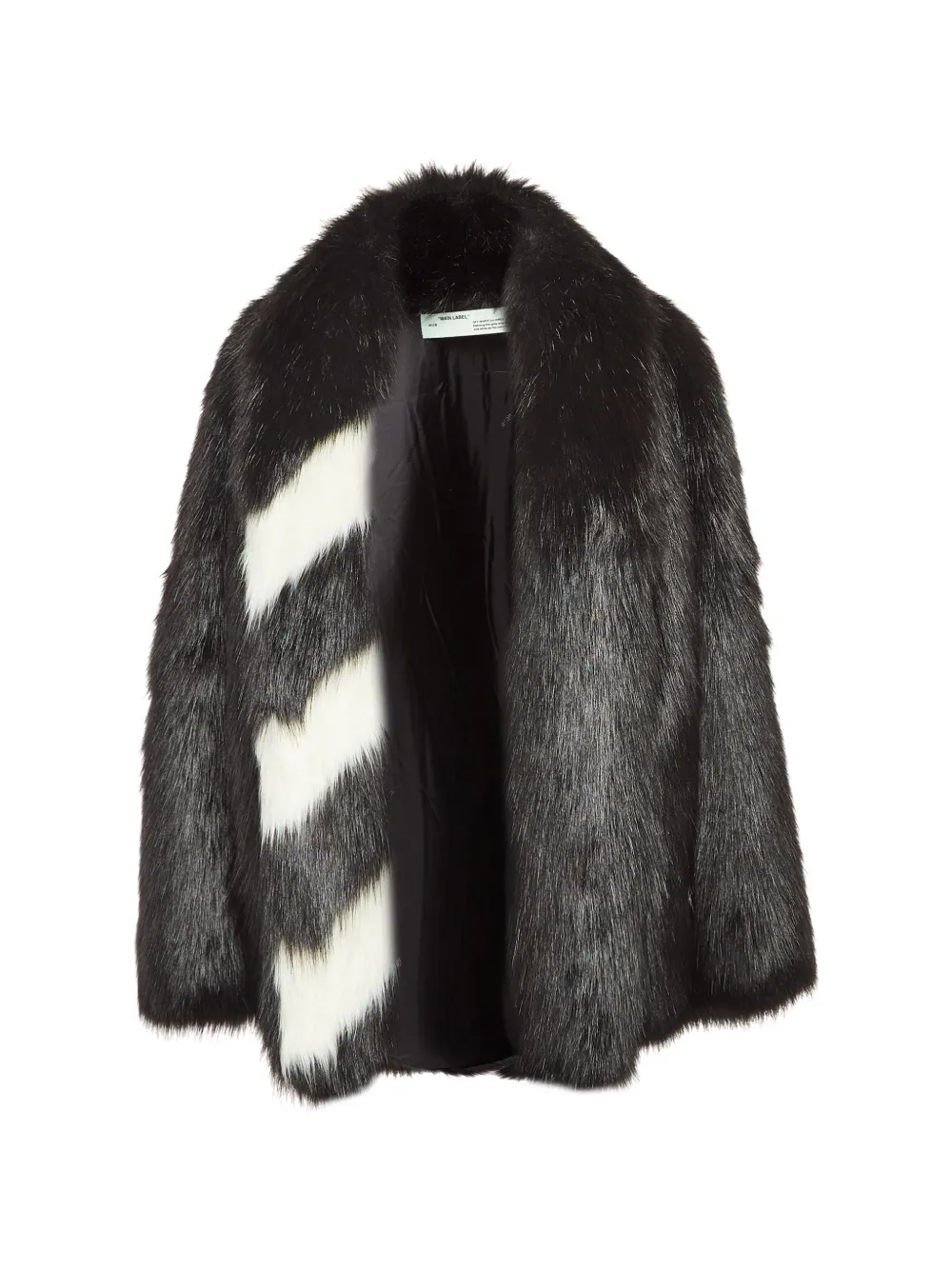 Pre-owned Off-white Diagonal-detail Faux-fur Coat In Black