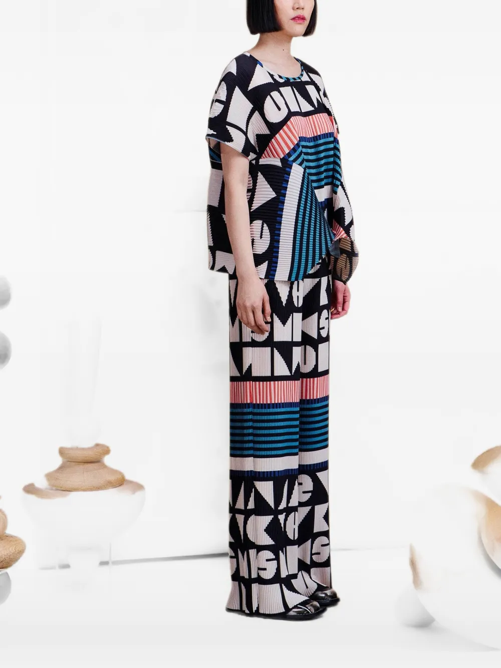 Henrik Vibskov Thumb plisse geometric-print blouse Zwart