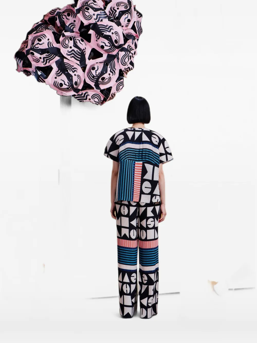 Henrik Vibskov Thumb plisse geometric-print blouse Zwart