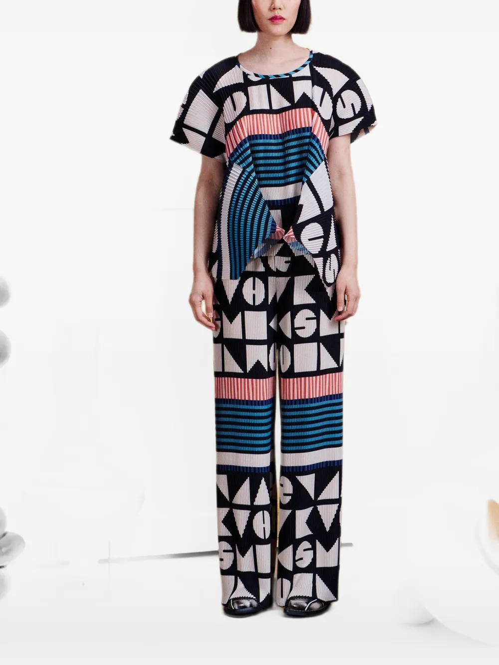 Henrik Vibskov Thumb plisse geometric-print blouse Zwart
