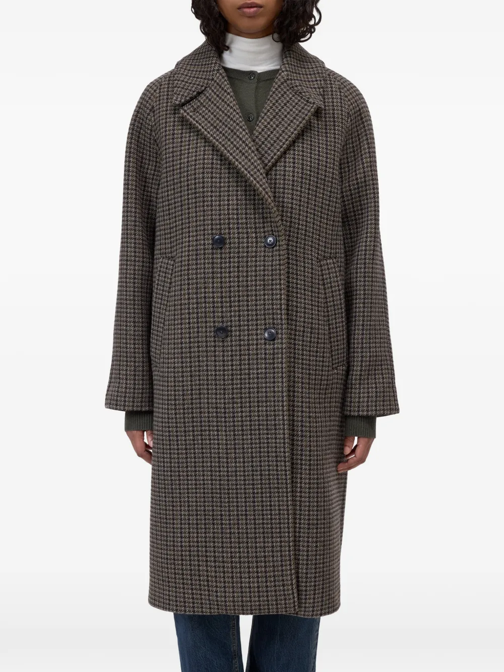 Closed double-breasted checked coat - Braun