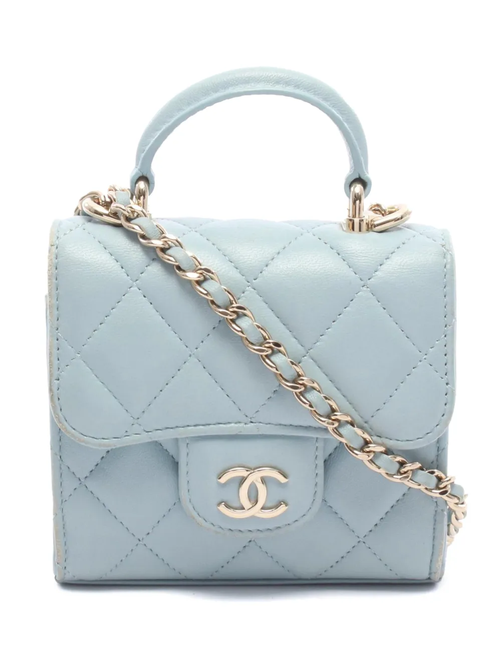 CHANEL Pre-Owned 2021 Mini Lambskin Top Handle Clutch On Chain satchel - Blau