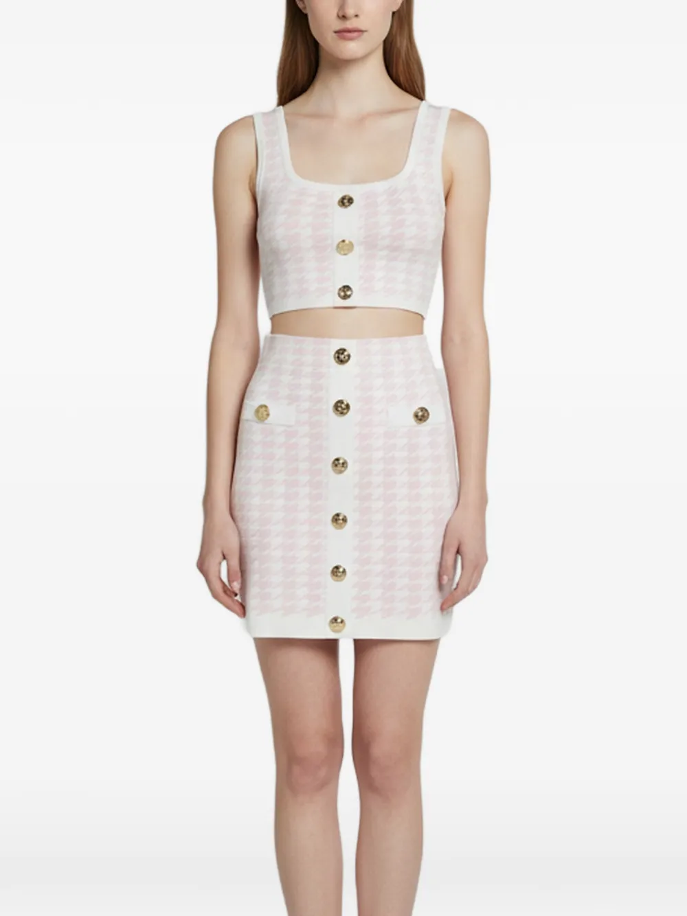 Balmain Pre-Owned houndstooth knit skirt set (set of two) - Bianco