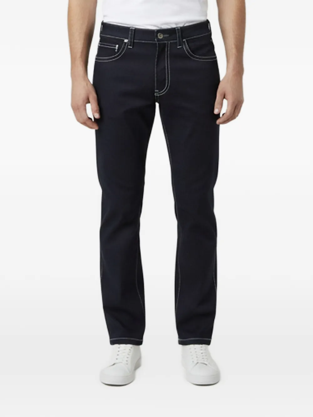 Pre-owned Sandro Contrast-stitch Straight-leg Trousers In Blue