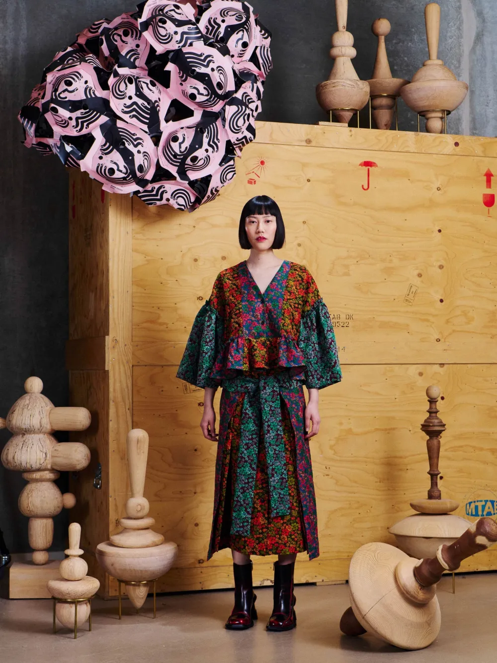 Henrik Vibskov floral-patchwork peplum blouse Groen