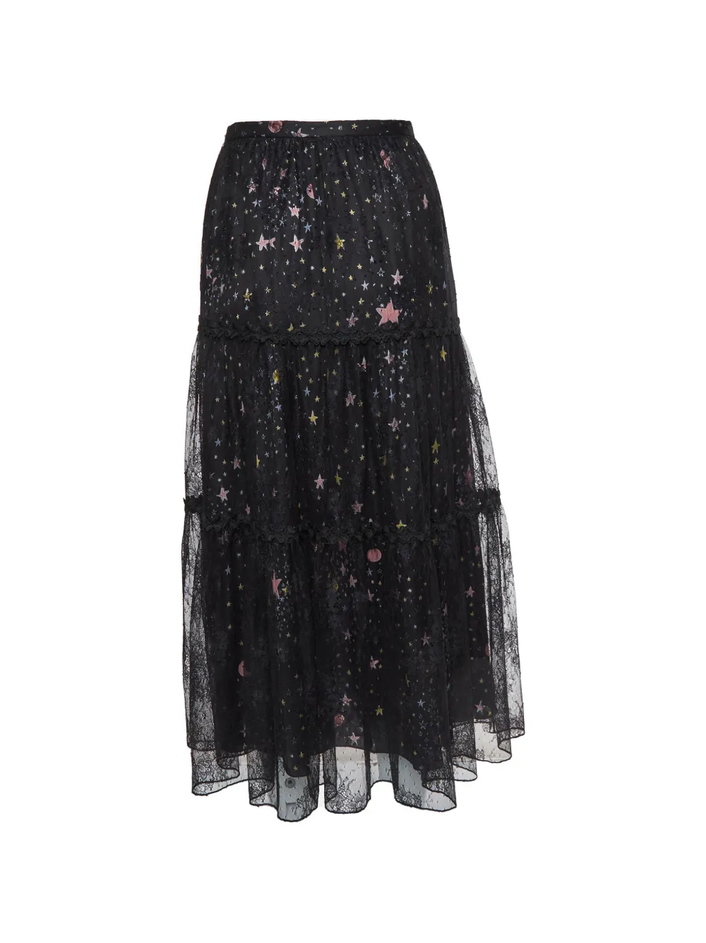 Boutique Moschino star-print lace-overlay maxi skirt - Nero